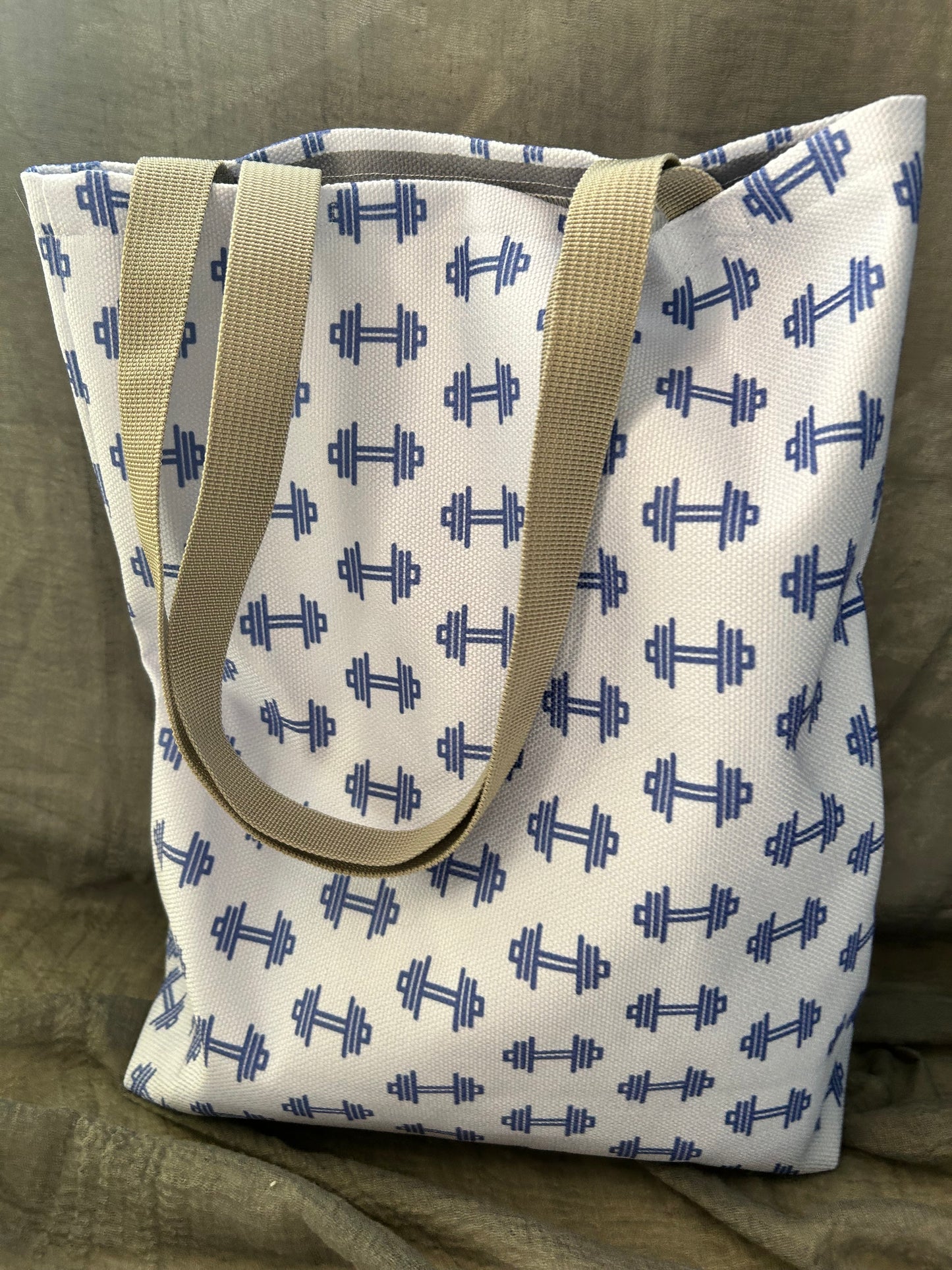 Mini Gym tote- dumbbell blue