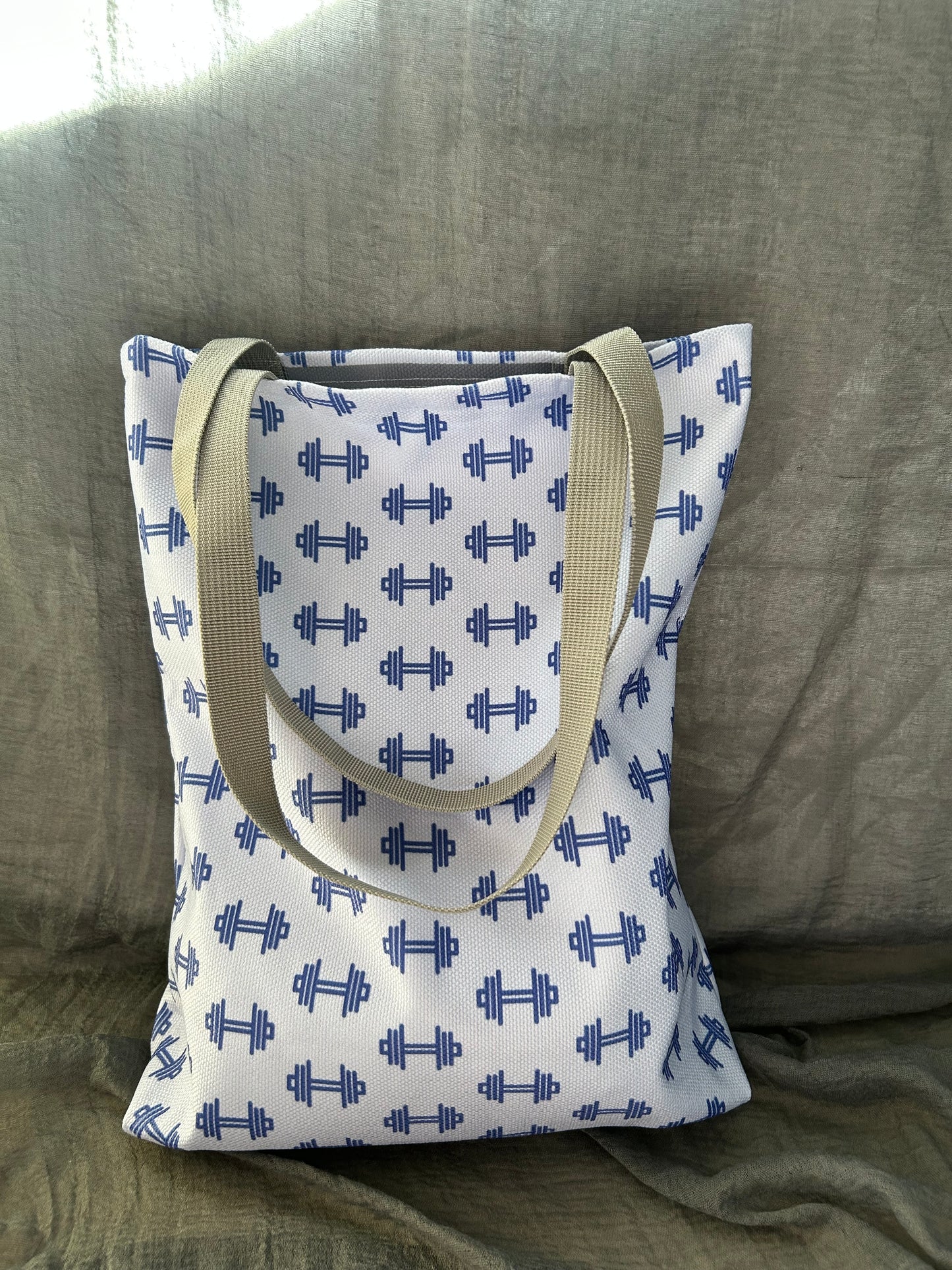 Mini Gym tote- dumbbell blue