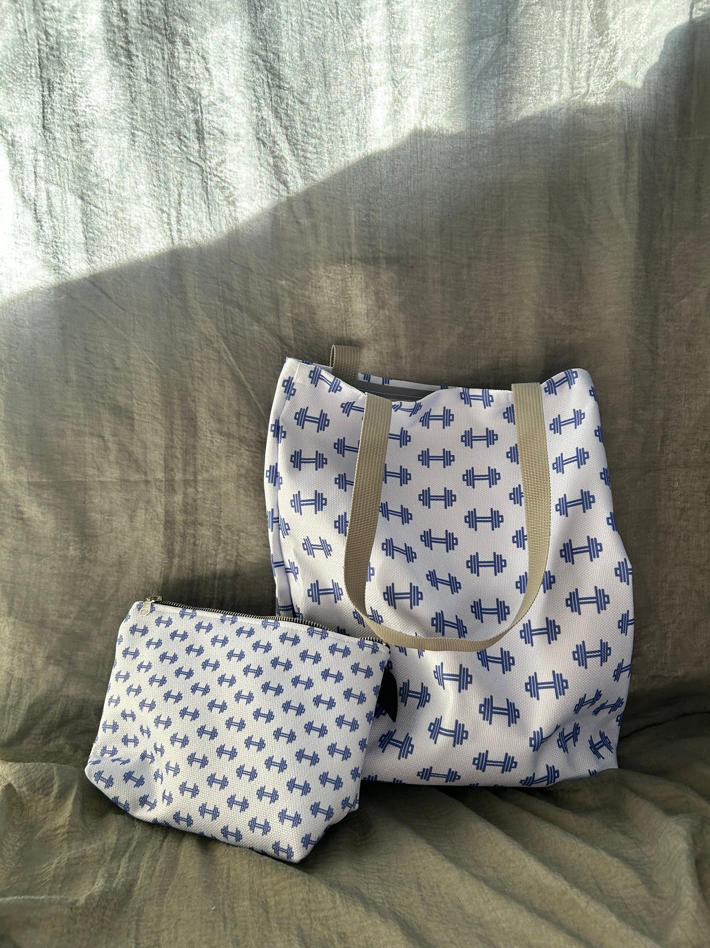 Mini Gym tote- dumbbell blue