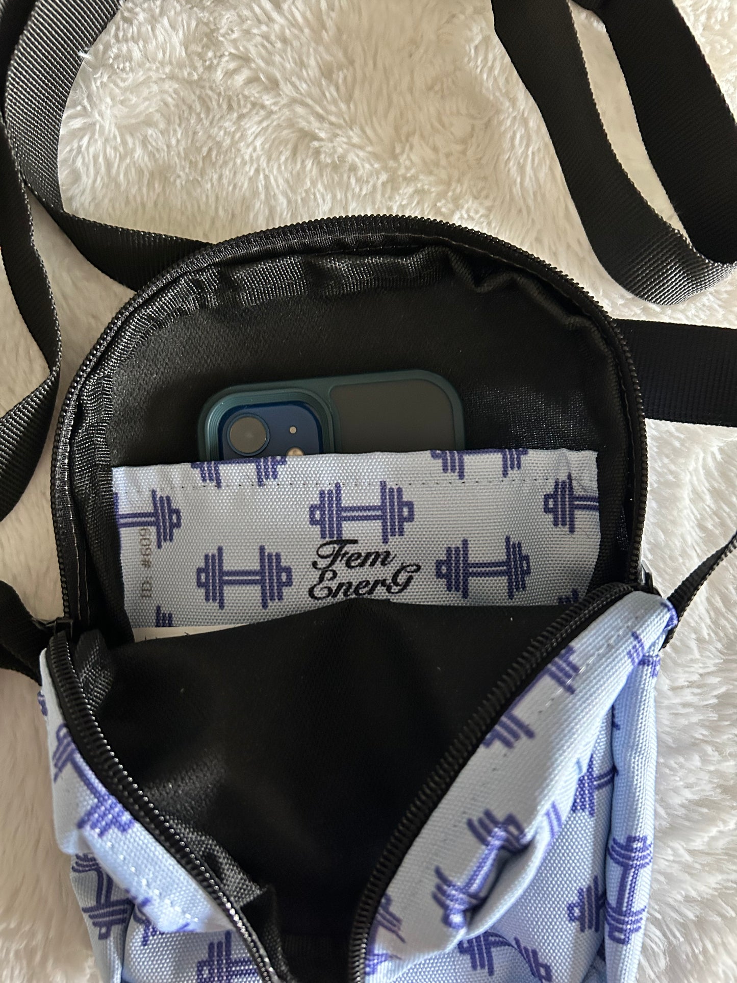 Dumbbell blue crossbody bag