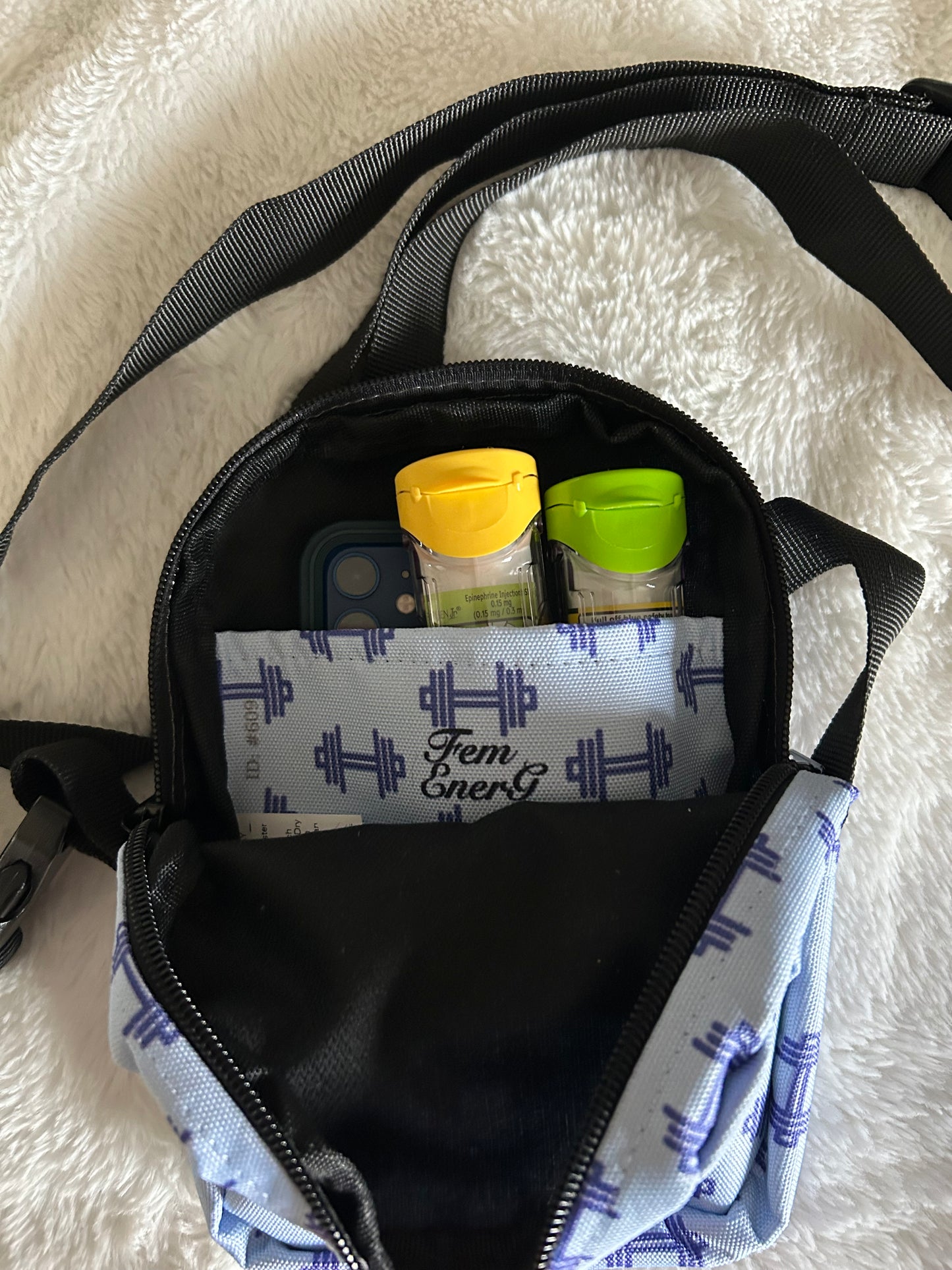 Dumbbell blue crossbody bag