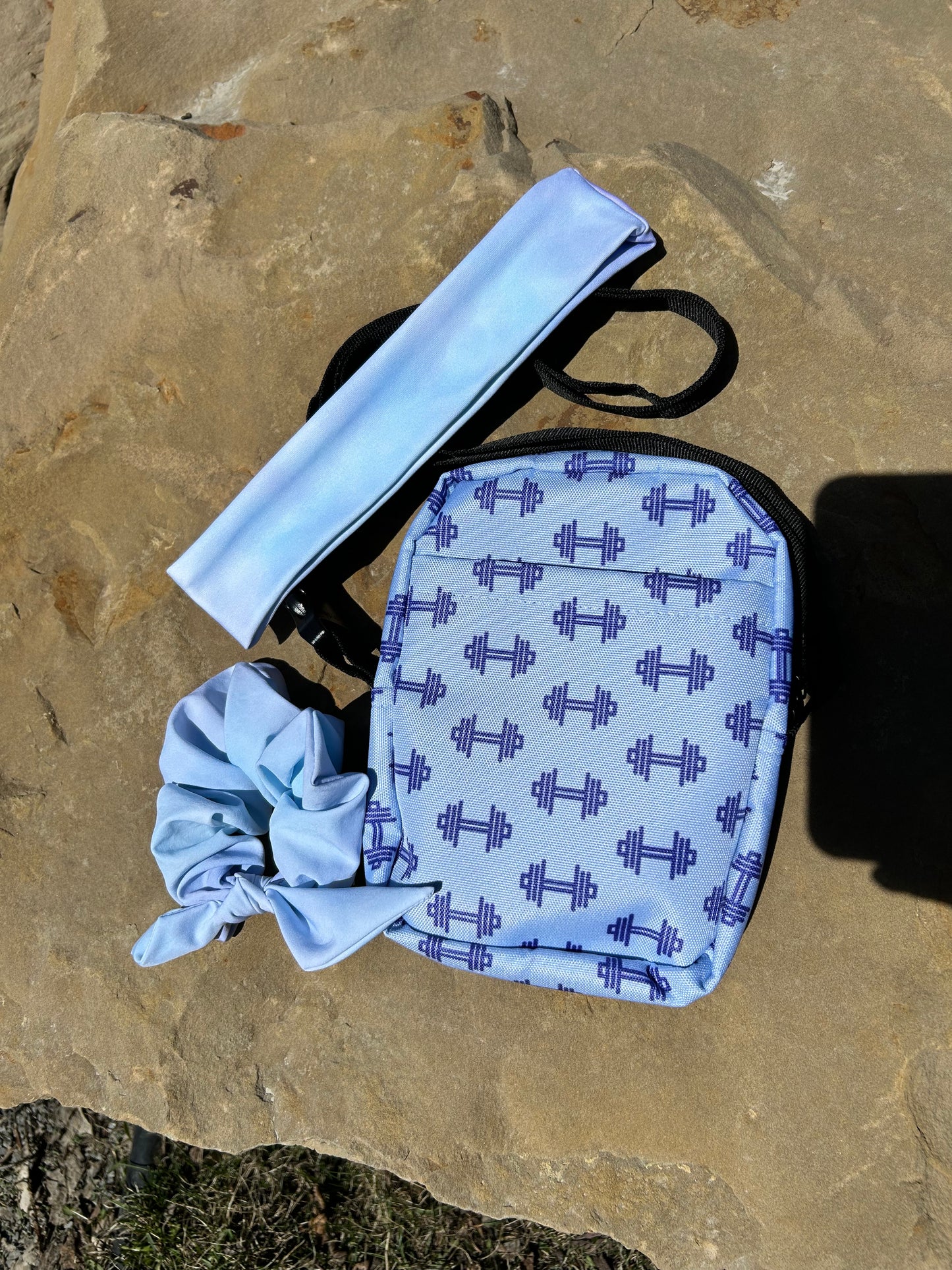 Dumbbell blue crossbody bag